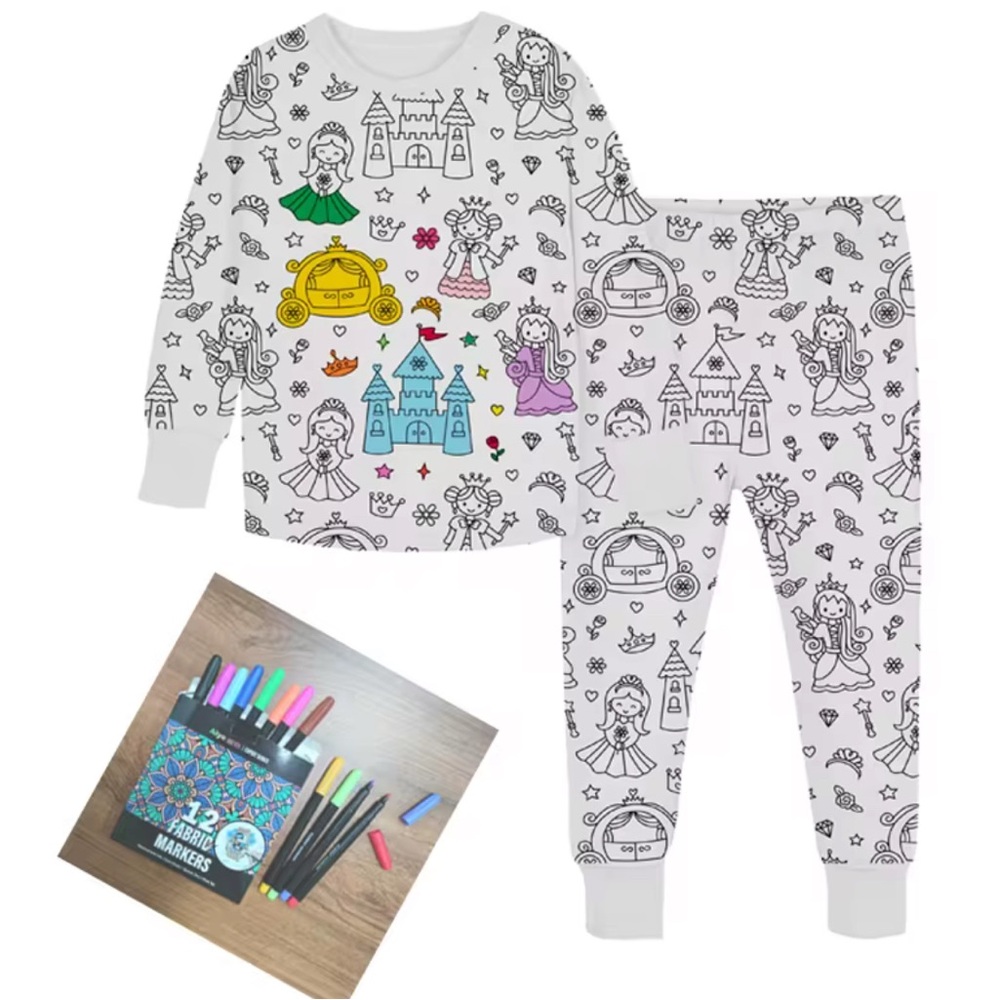 Coloring Kids Pajamas Set - White